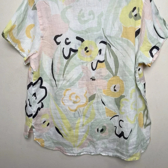 Rachel Zoe Womens 1X Linen Non Stretch Short Sleeve Floral Blouse - Picture 10 of 11